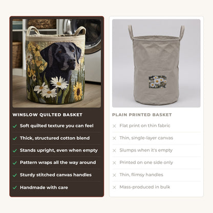Quilted Laundry Basket - Floral Black Lab compared with a plain printed basket