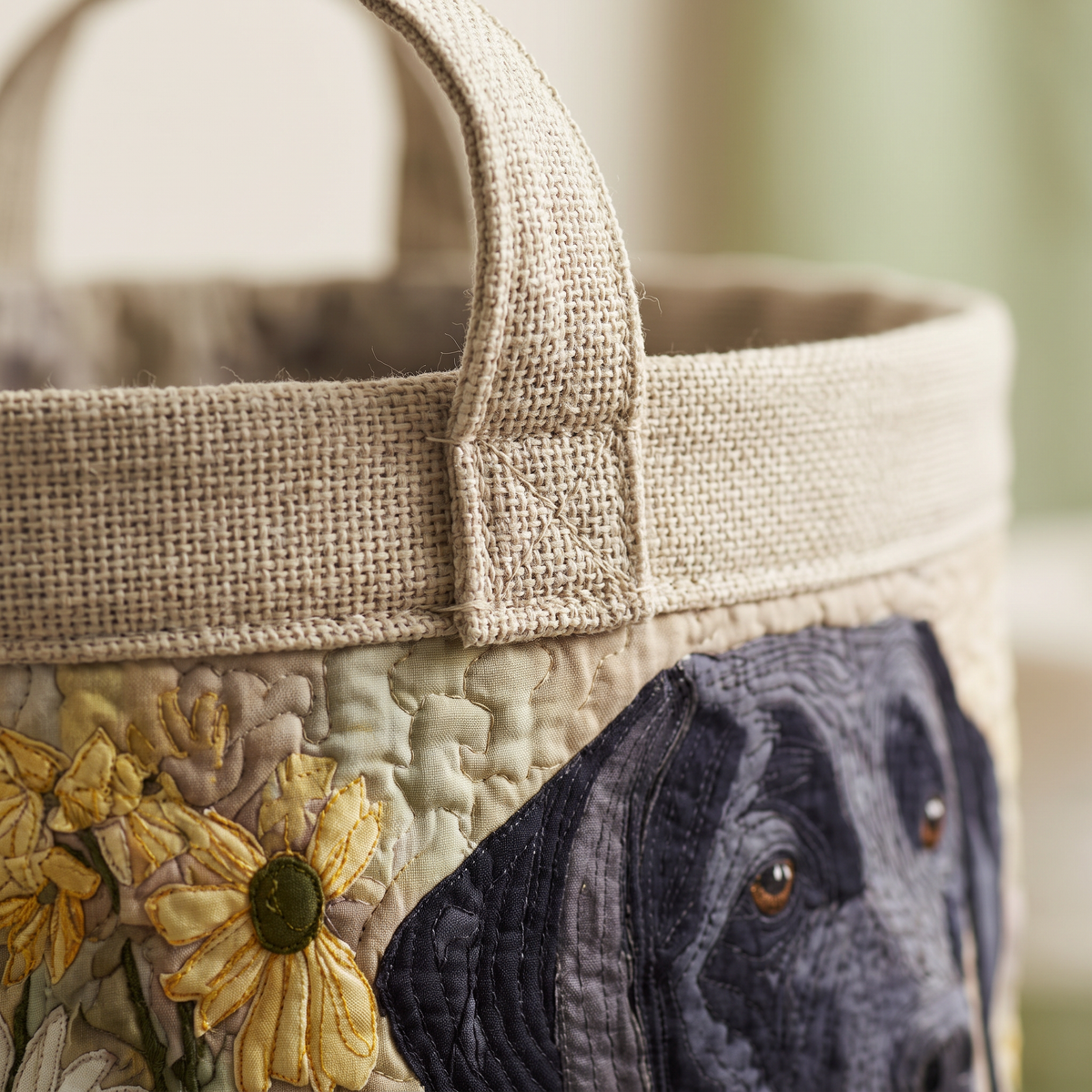 Quilted Laundry Basket - Floral Black Lab