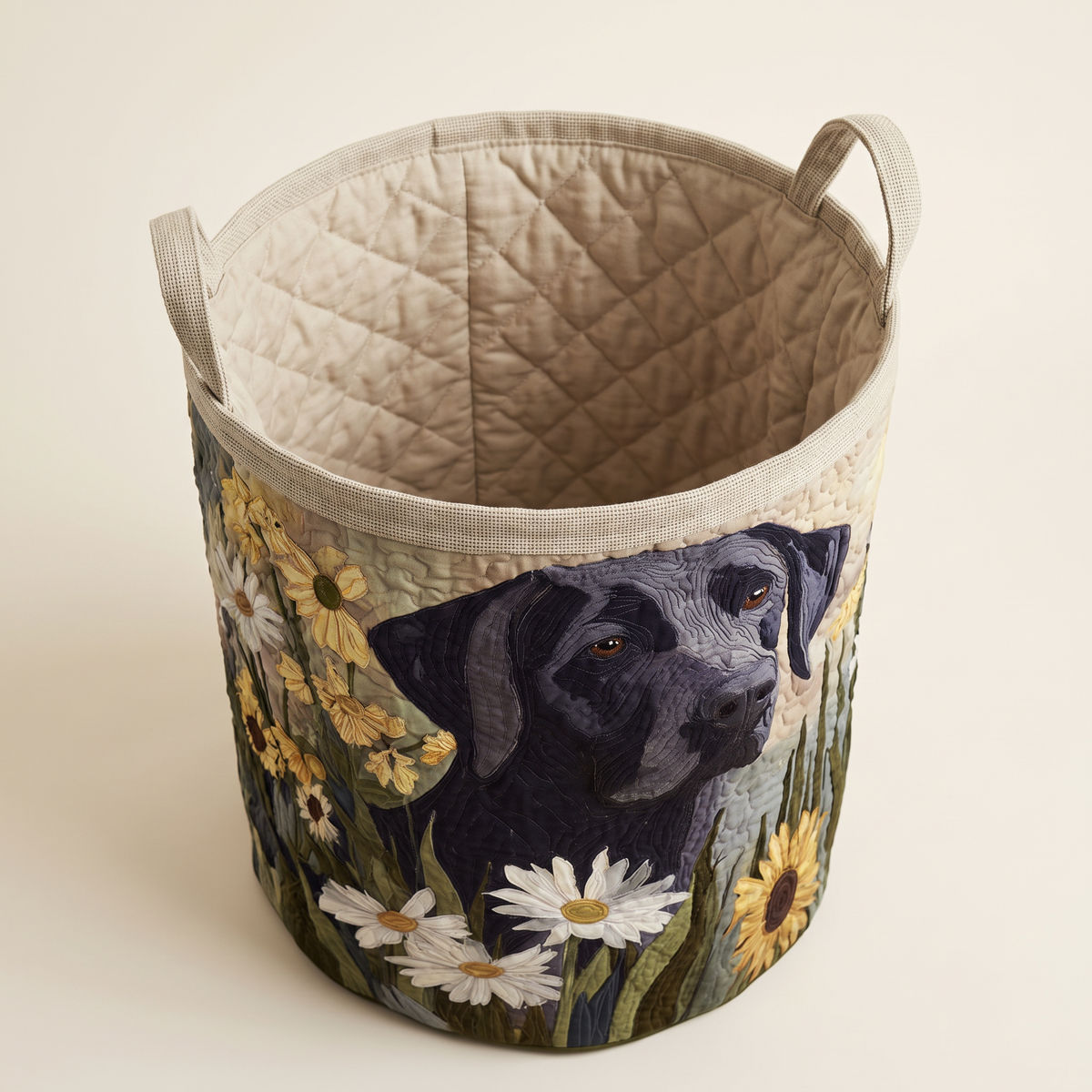 Quilted Laundry Basket - Floral Black Lab