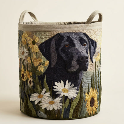 Quilted Laundry Basket - Floral Black Lab, studio photo