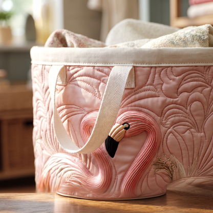 Quilted Laundry Basket - Floral Flamingo