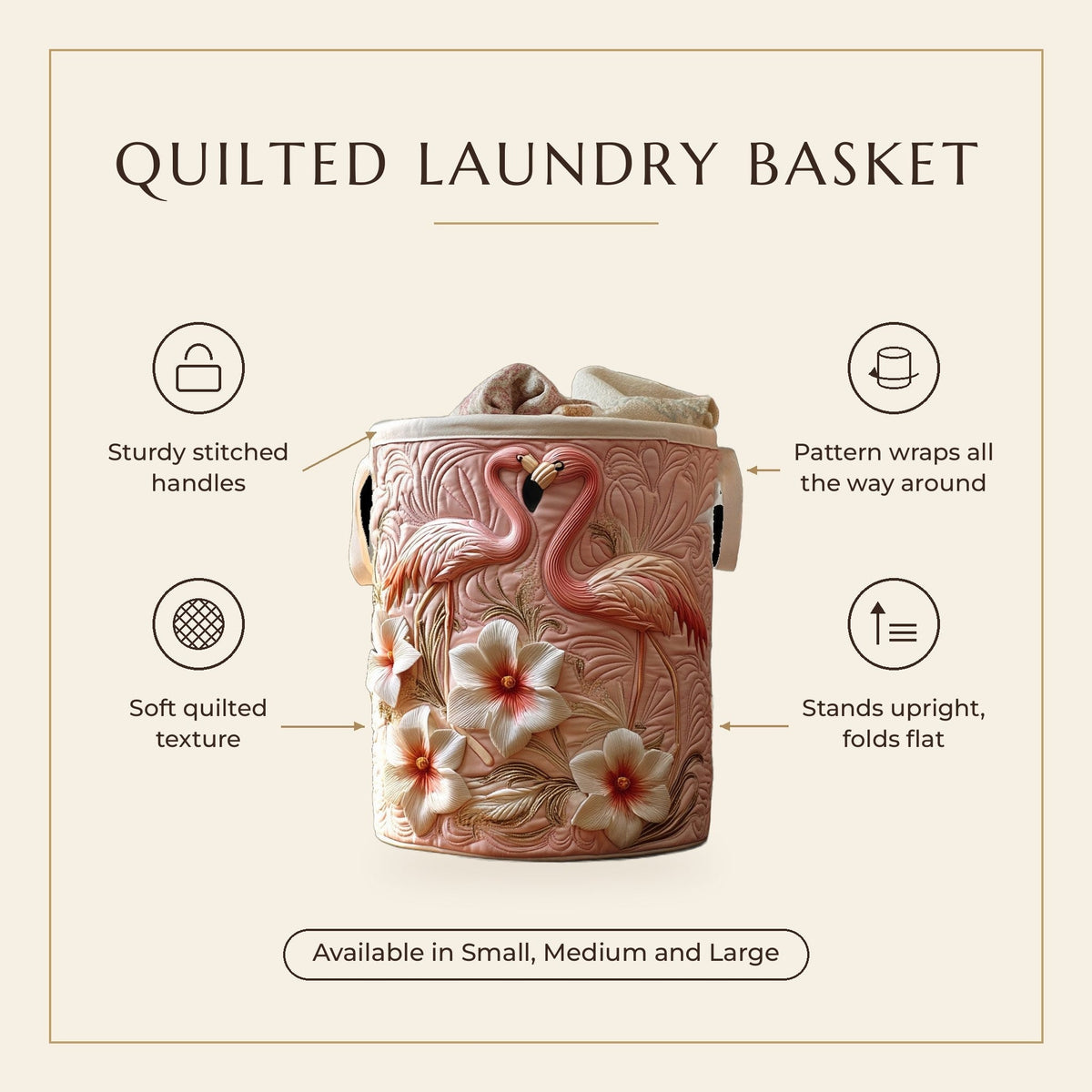 Quilted Laundry Basket - Floral Flamingo features infographic
