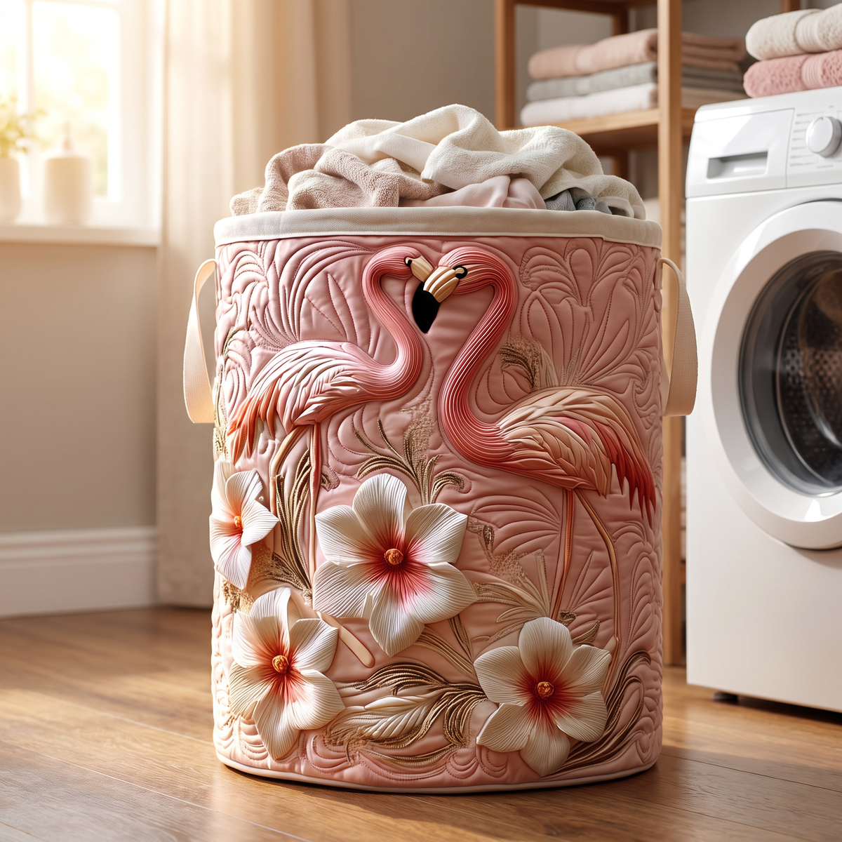 Quilted Laundry Basket - Floral Flamingo