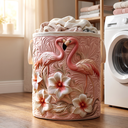 Quilted Laundry Basket - Floral Flamingo