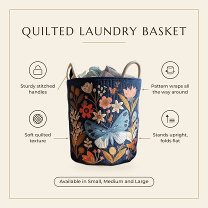 Quilted Laundry Basket - Floral Flight features infographic