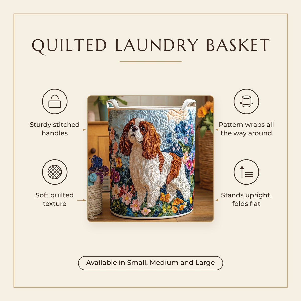 Quilted Laundry Basket - Floral features infographic