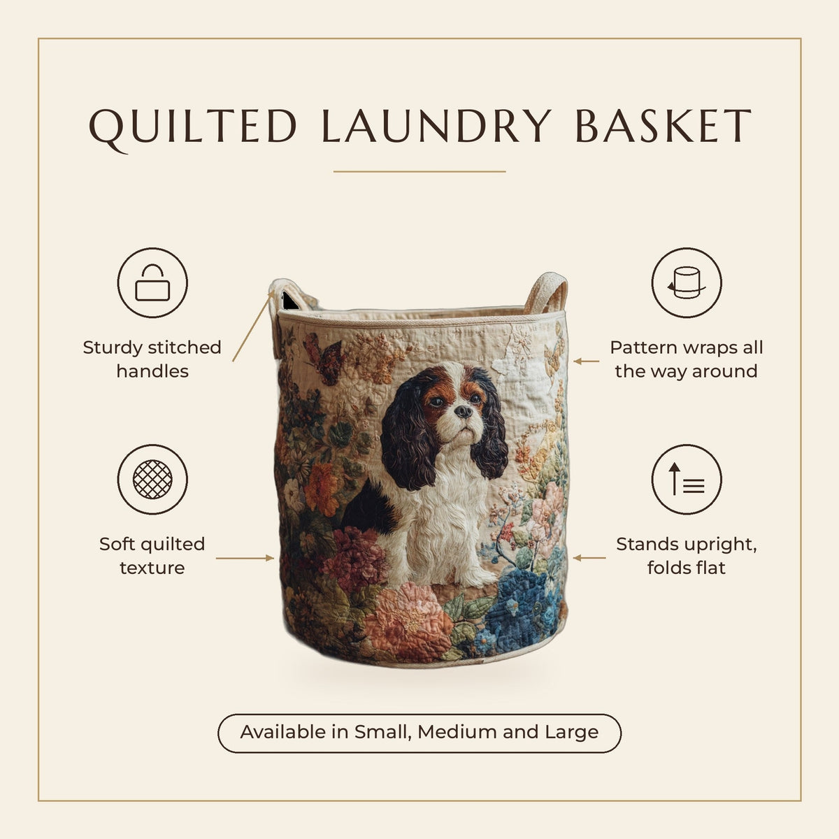 Quilted Laundry Basket - Floral Rider features infographic