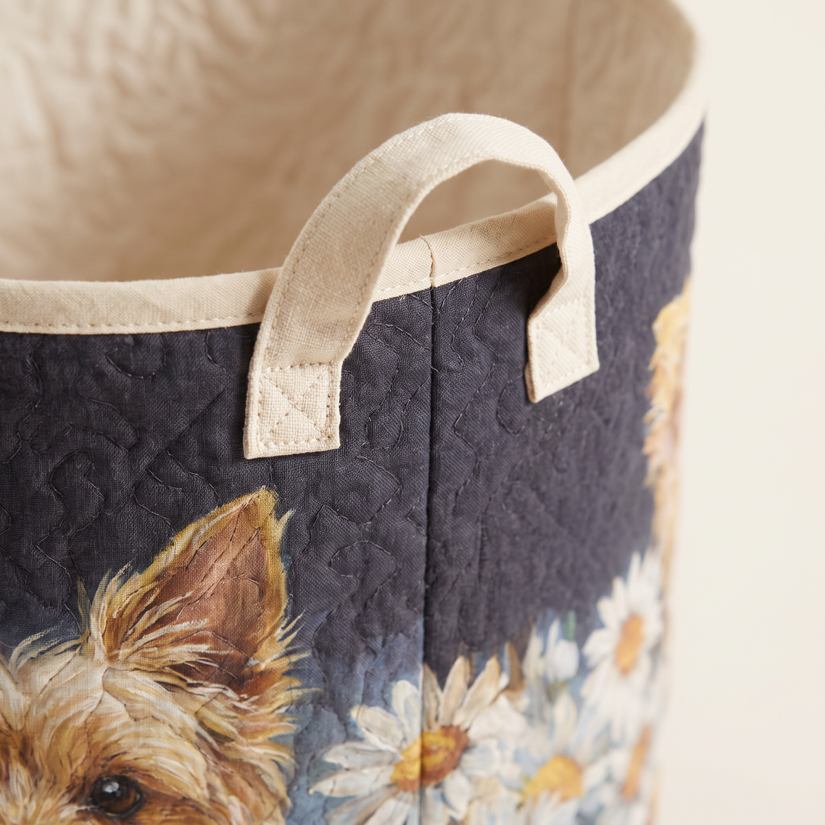 Quilted Laundry Basket - Floral Yorkie