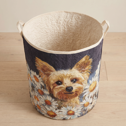 Quilted Laundry Basket - Floral Yorkie