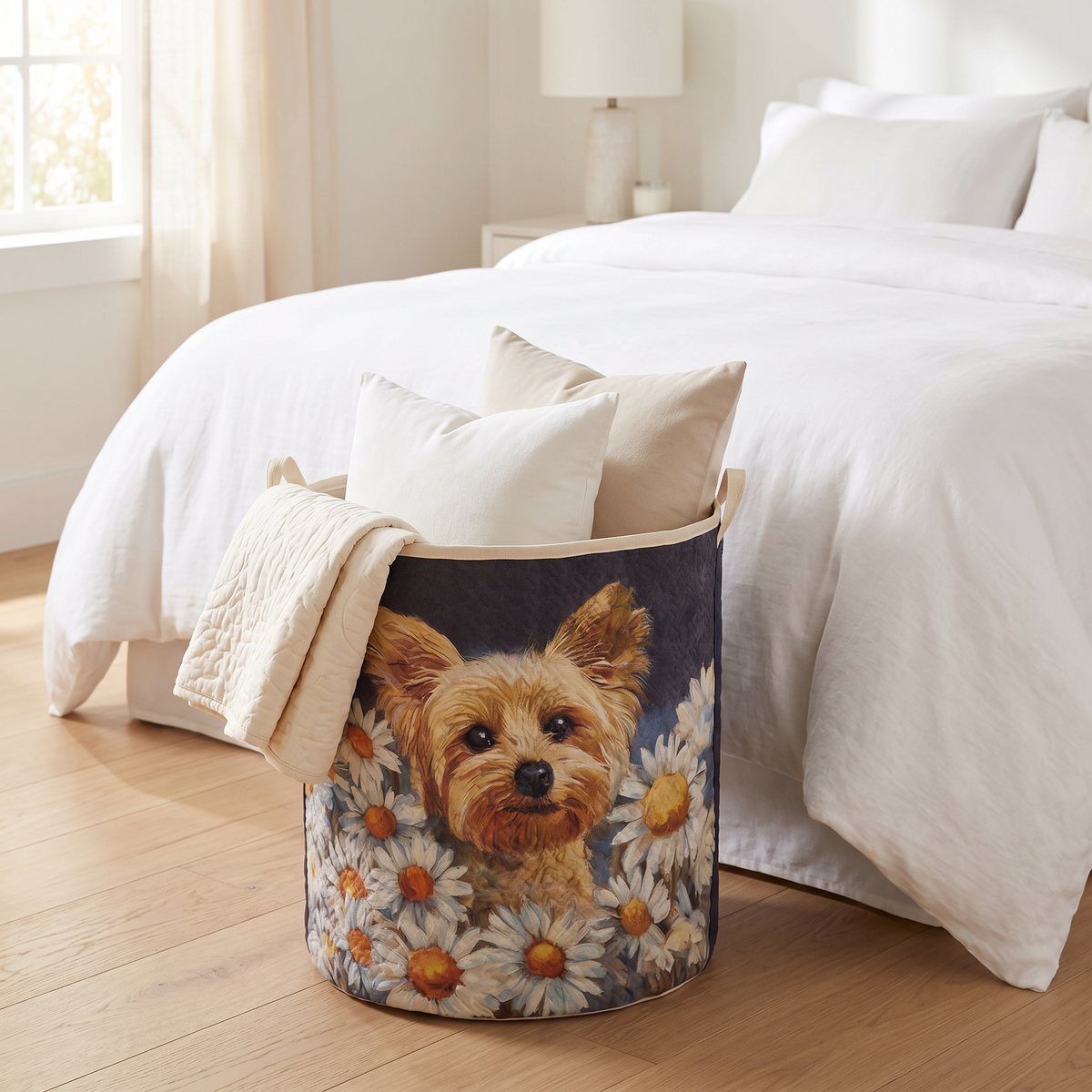 Quilted Laundry Basket - Floral Yorkie