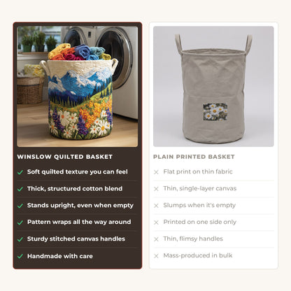 Quilted Laundry Basket - Flower Valley compared with a plain printed basket