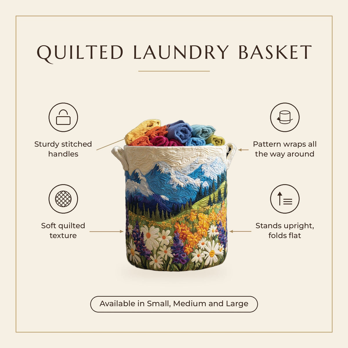Quilted Laundry Basket - Flower Valley features infographic