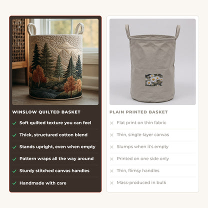 Quilted Laundry Basket - Forest compared with a plain printed basket