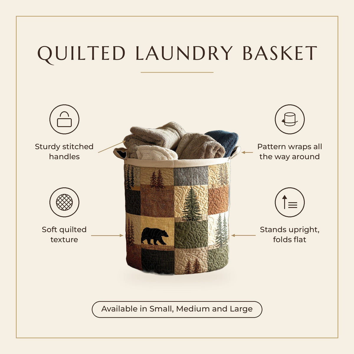 Quilted Laundry Basket - Forest Corner features infographic
