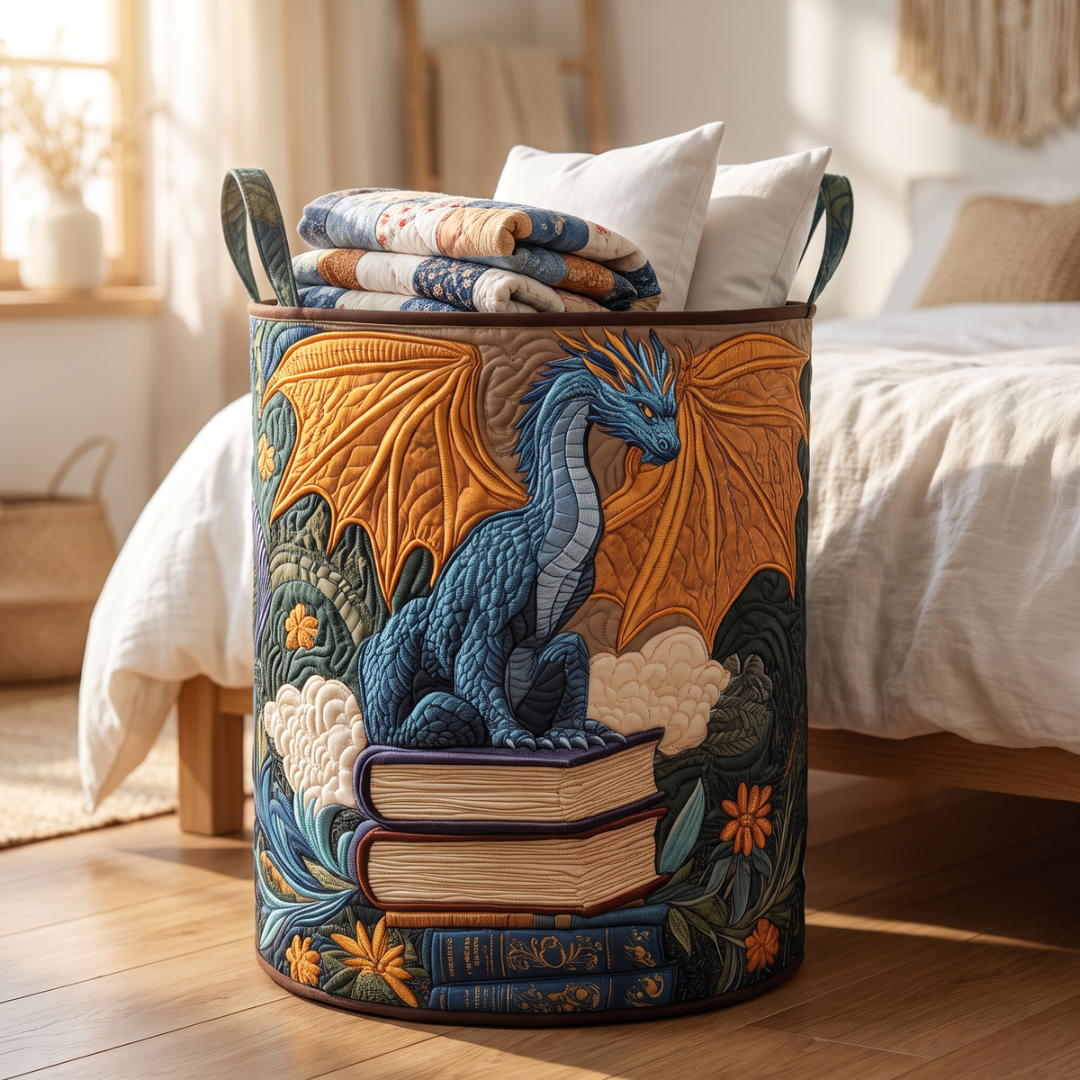 Quilted Laundry Basket - Forest Dragon