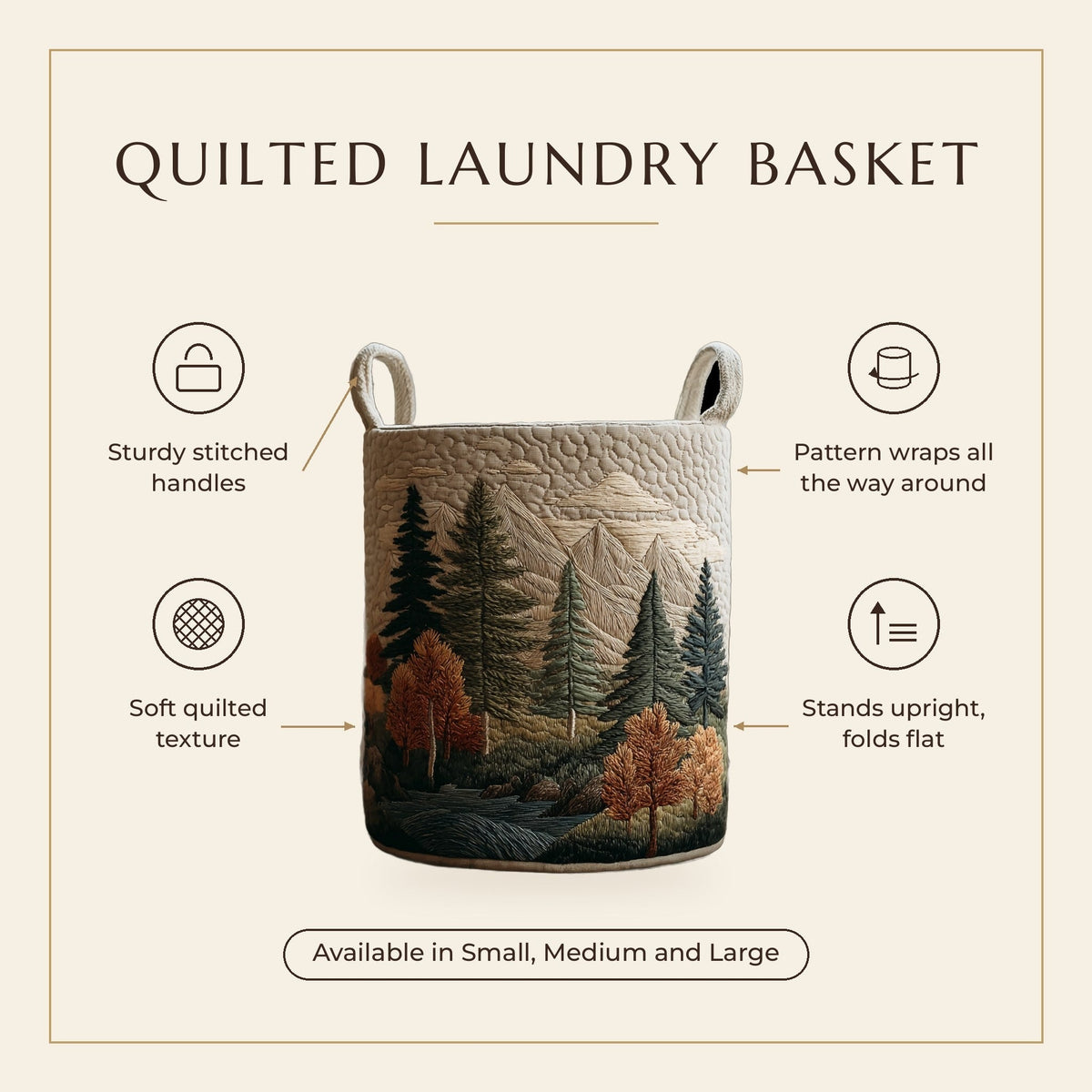 Quilted Laundry Basket - Forest features infographic