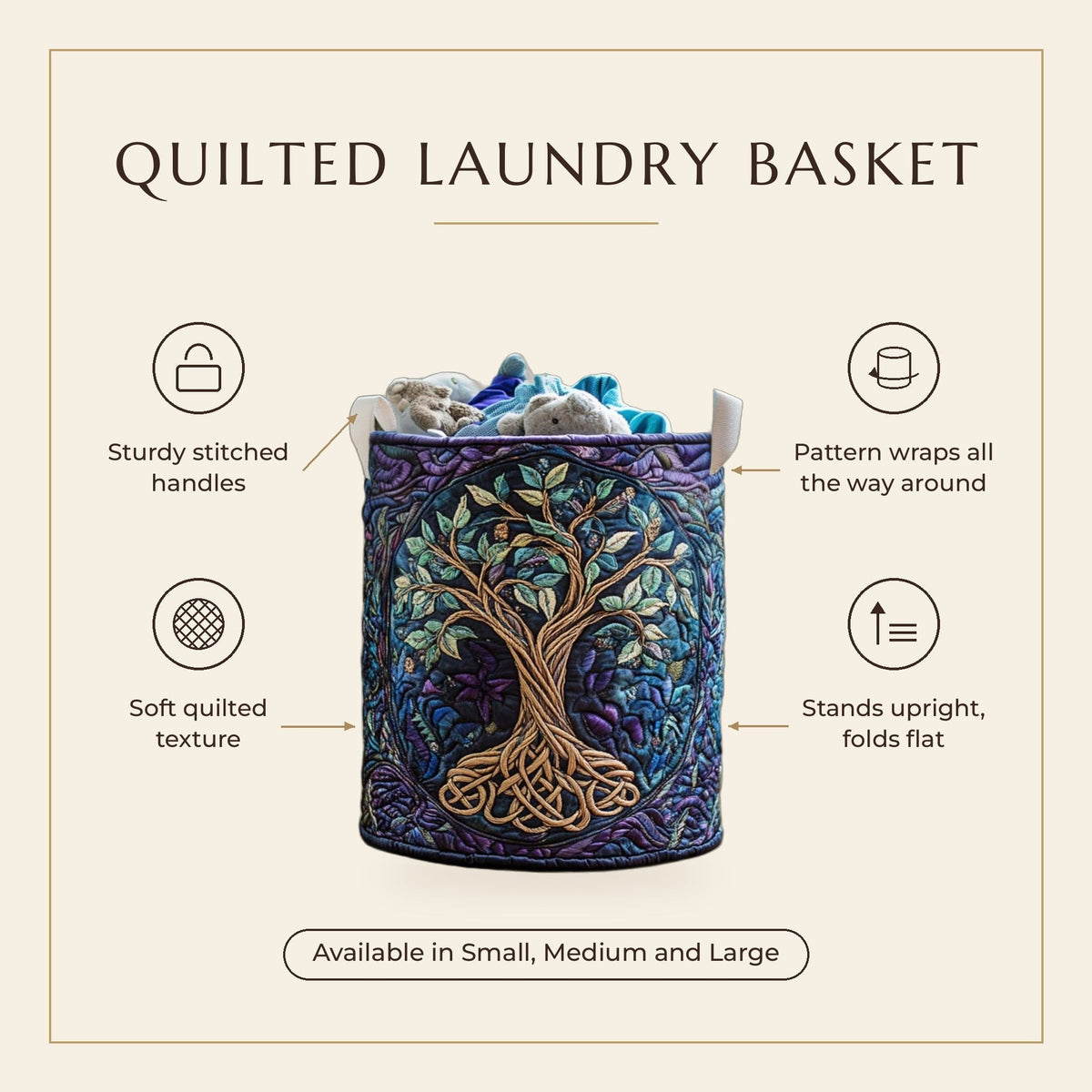 Quilted Laundry Basket - Forest Spirit features infographic