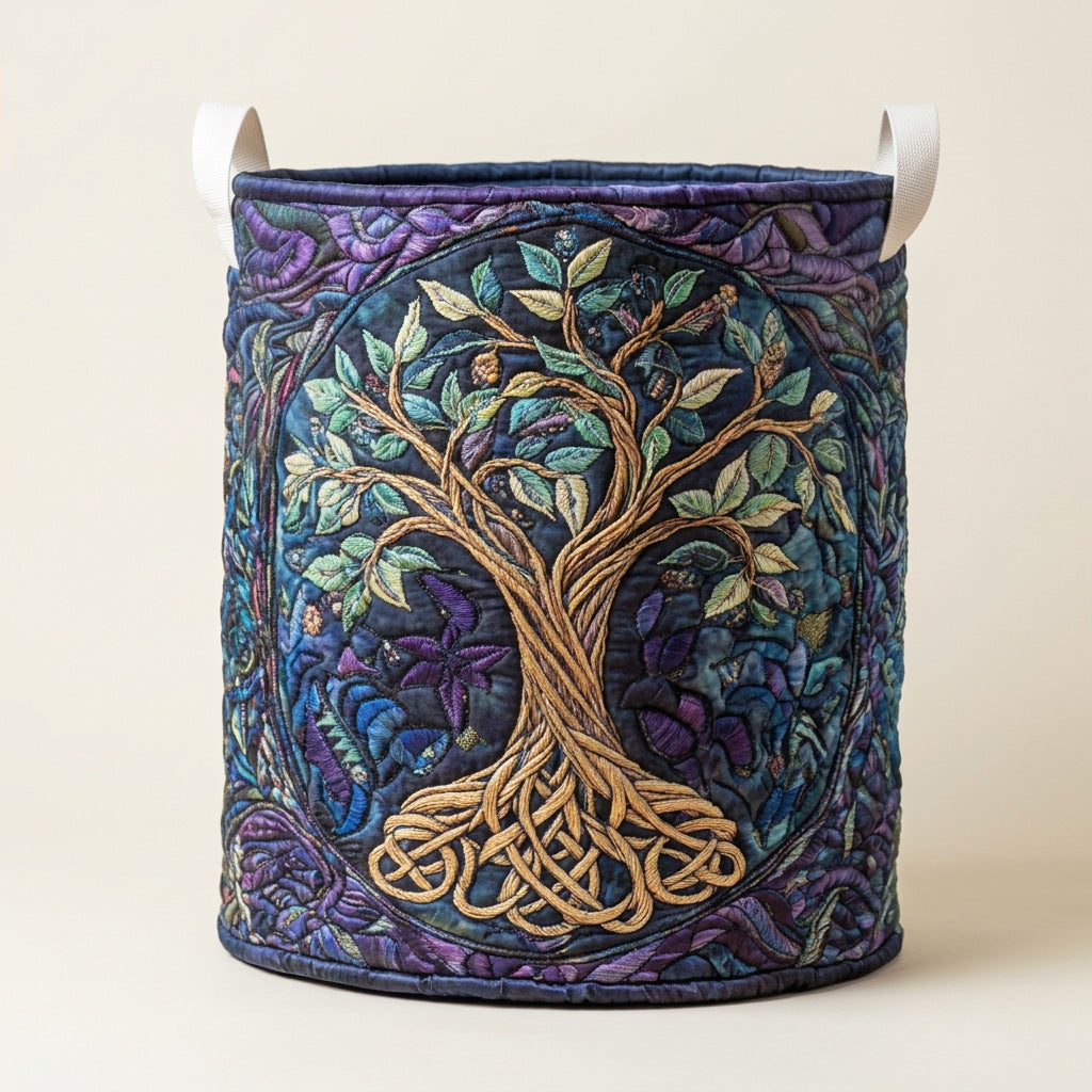 Quilted Laundry Basket - Forest Spirit, studio photo