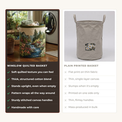 Quilted Laundry Basket - Forest Stream compared with a plain printed basket