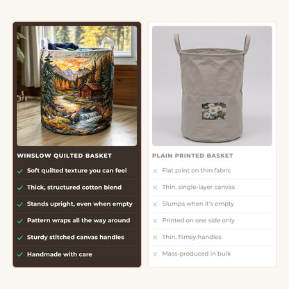 Quilted Laundry Basket - Forest Stroll compared with a plain printed basket
