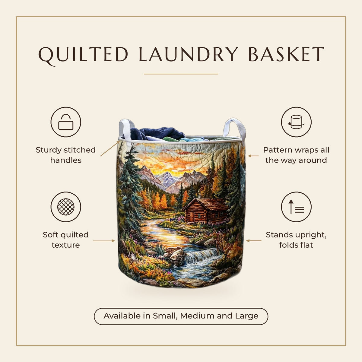 Quilted Laundry Basket - Forest Stroll features infographic