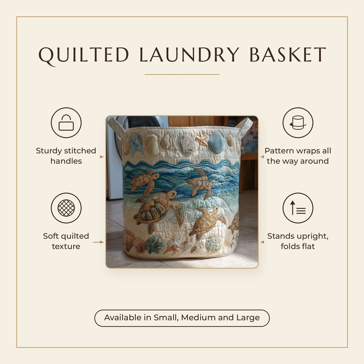 Quilted Laundry Basket - Free and Calm features infographic