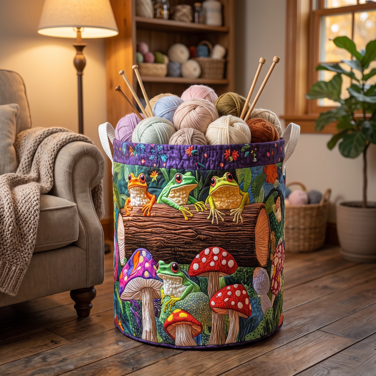 Quilted Laundry Basket - Frog Family