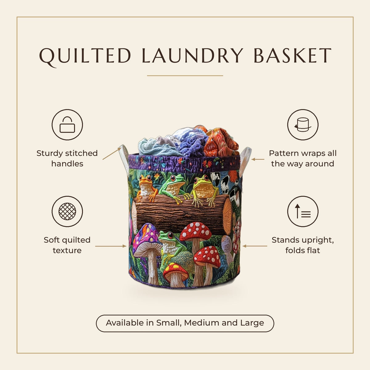 Quilted Laundry Basket - Frog Family features infographic