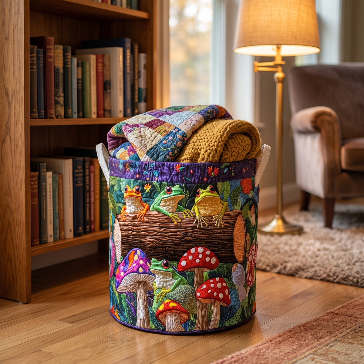 Quilted Laundry Basket - Frog Family