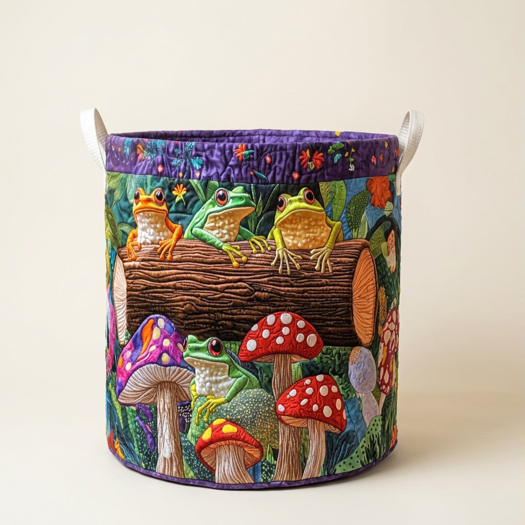 Quilted Laundry Basket - Frog Family, studio photo