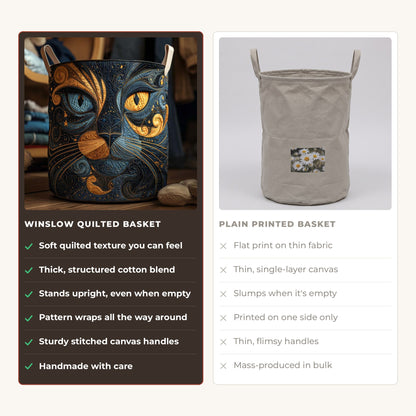 Quilted Laundry Basket - Galactic Cat compared with a plain printed basket