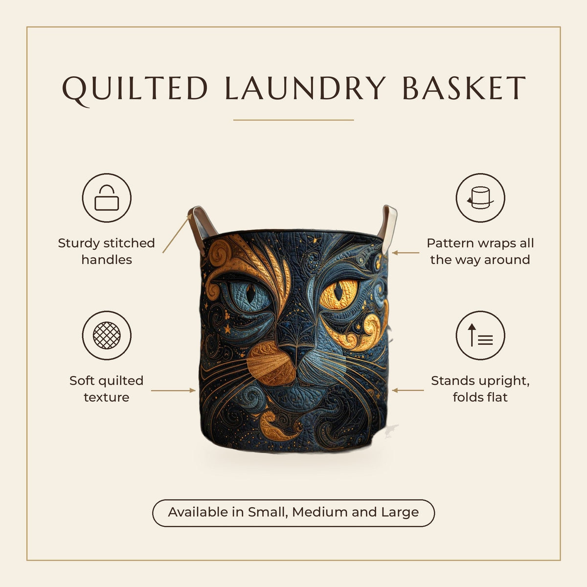 Quilted Laundry Basket - Galactic Cat features infographic