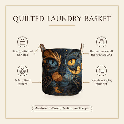 Quilted Laundry Basket - Galactic Cat features infographic