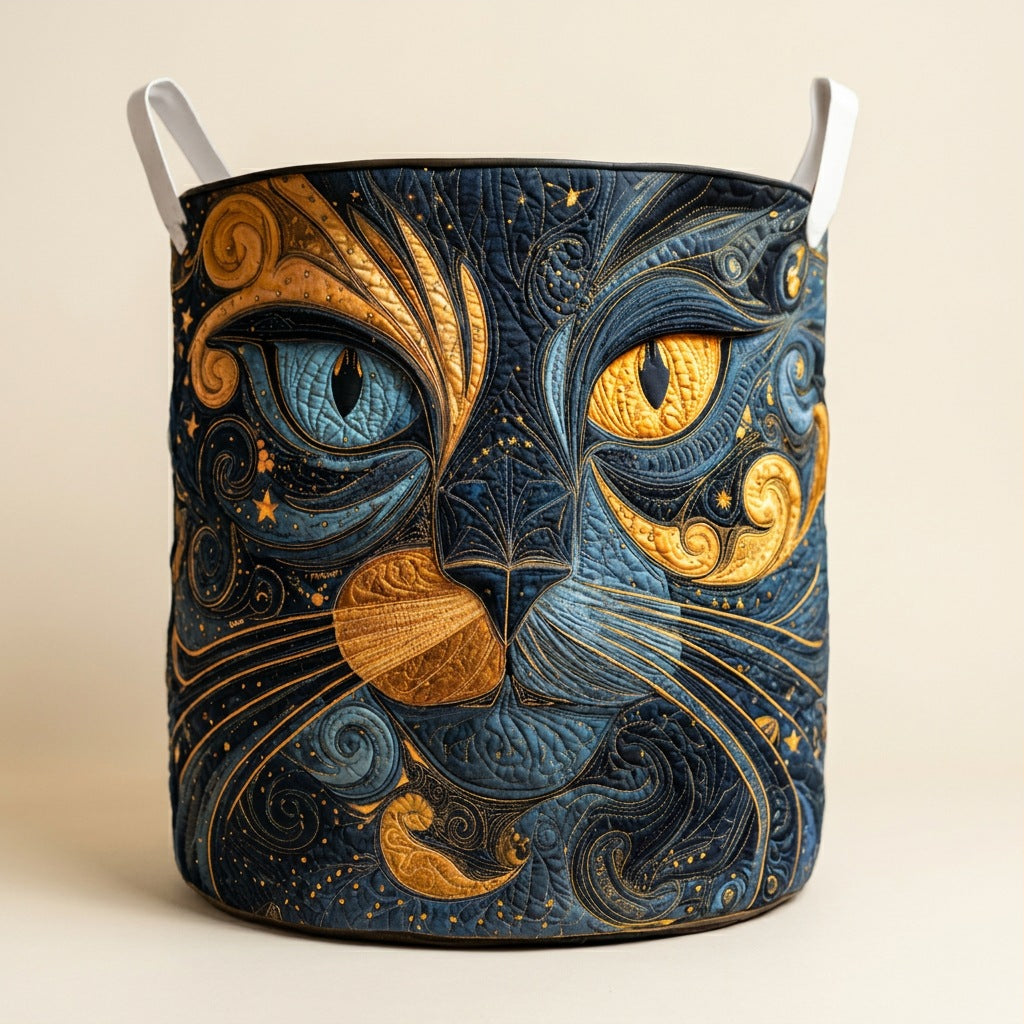 Quilted Laundry Basket - Galactic Cat, studio photo