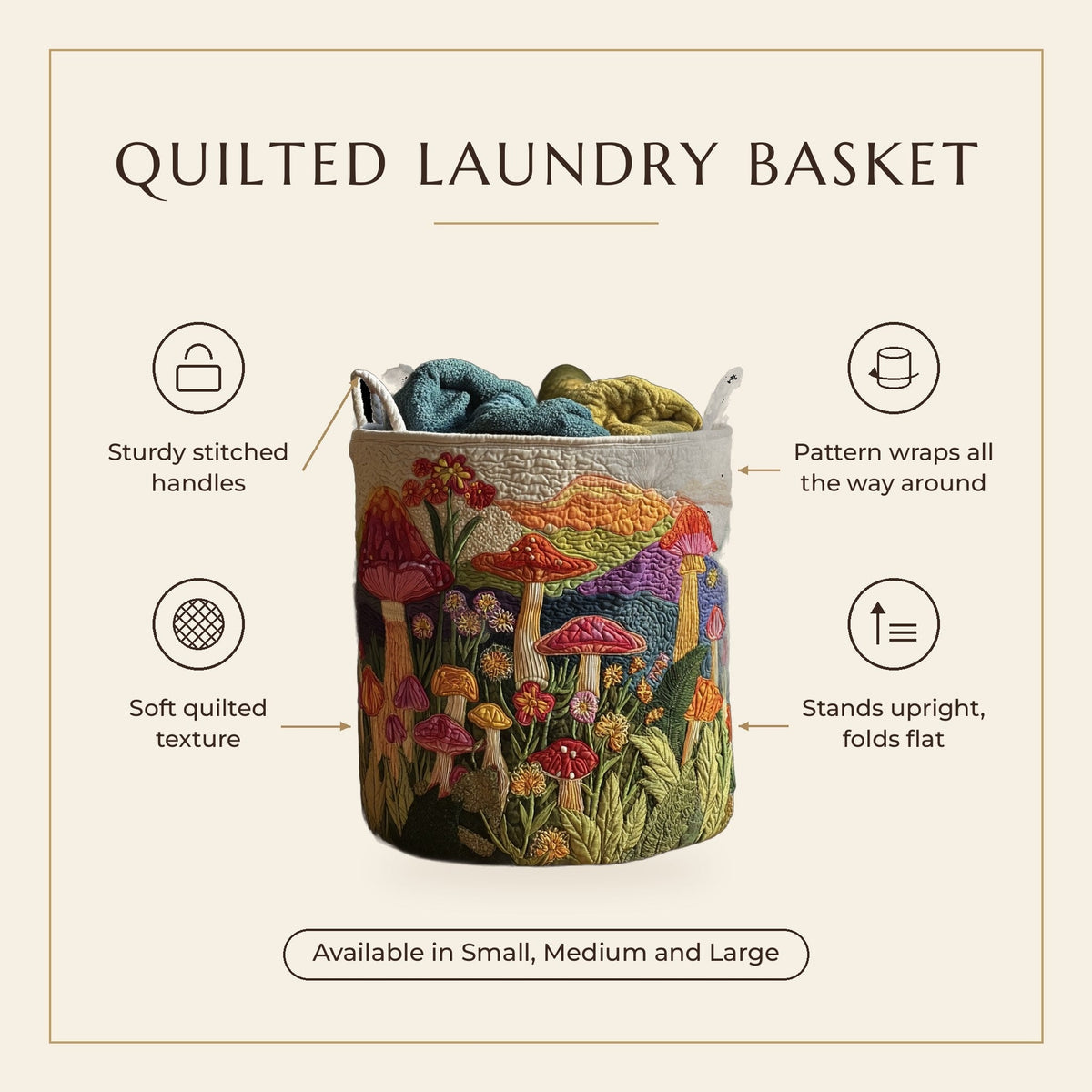 Quilted Laundry Basket - Garden at Dawn features infographic