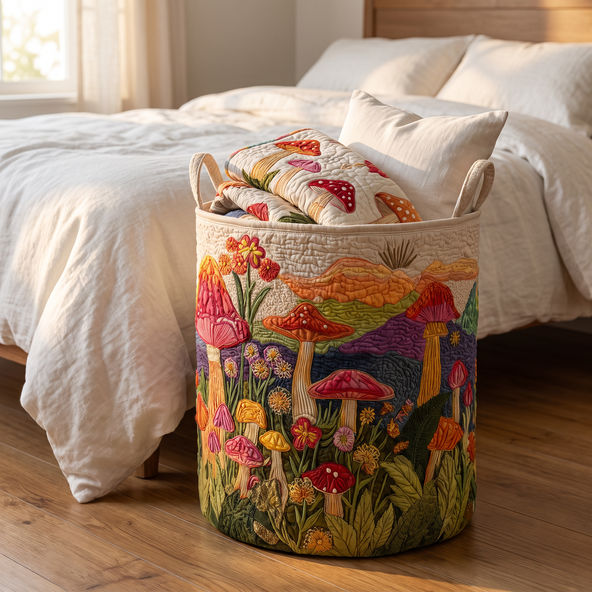 Quilted Laundry Basket - Garden at Dawn