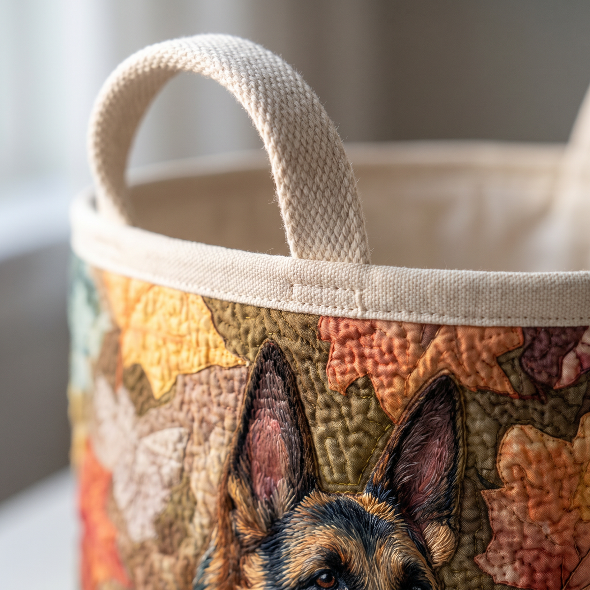Quilted Laundry Basket - German Shepherd Among the Leaves