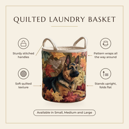 Quilted Laundry Basket - German Shepherd Among the Leaves features infographic