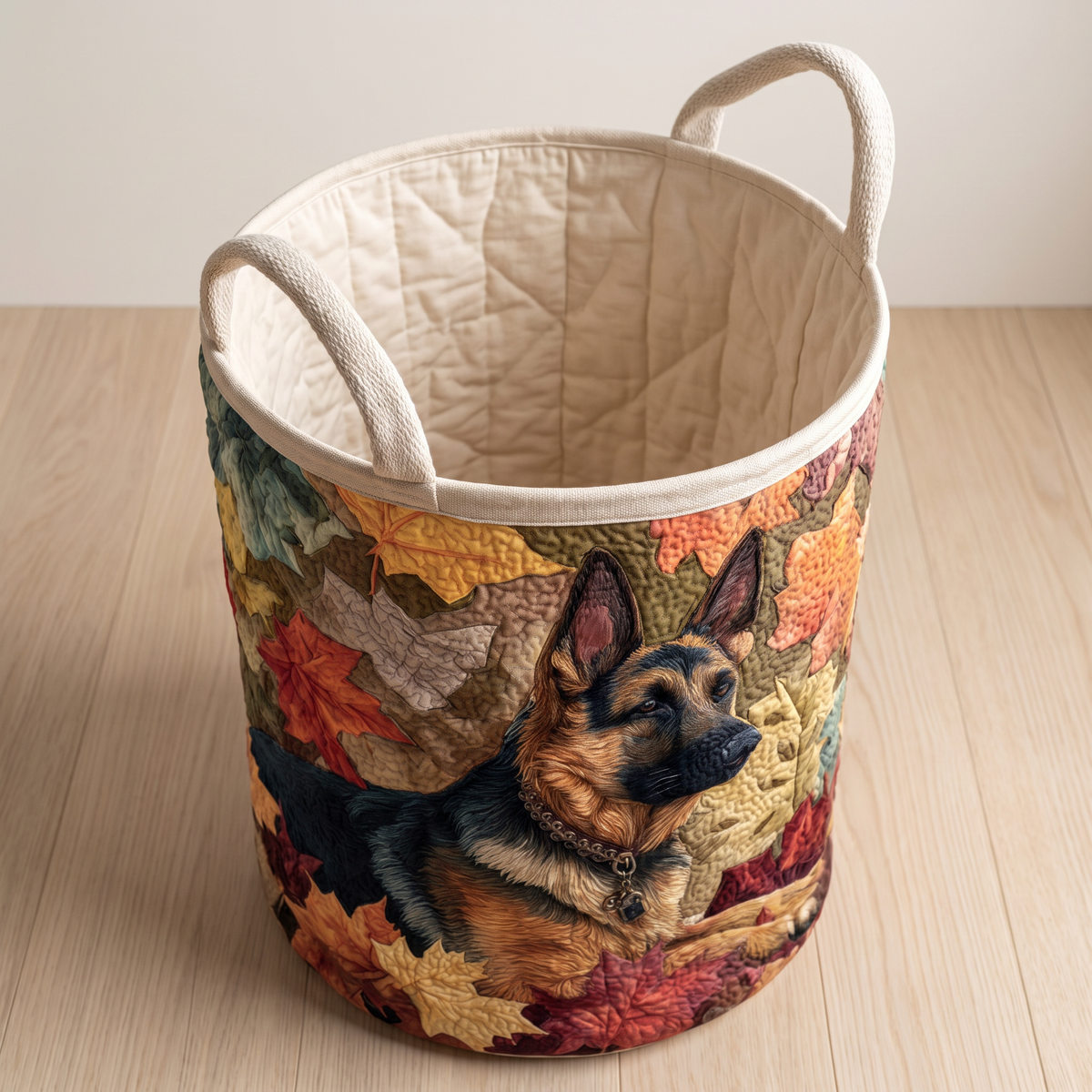 Quilted Laundry Basket - German Shepherd Among the Leaves