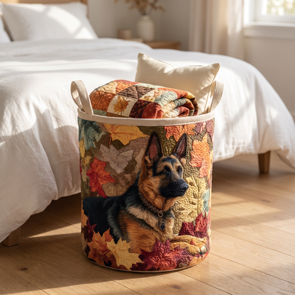 Quilted Laundry Basket - German Shepherd Among the Leaves