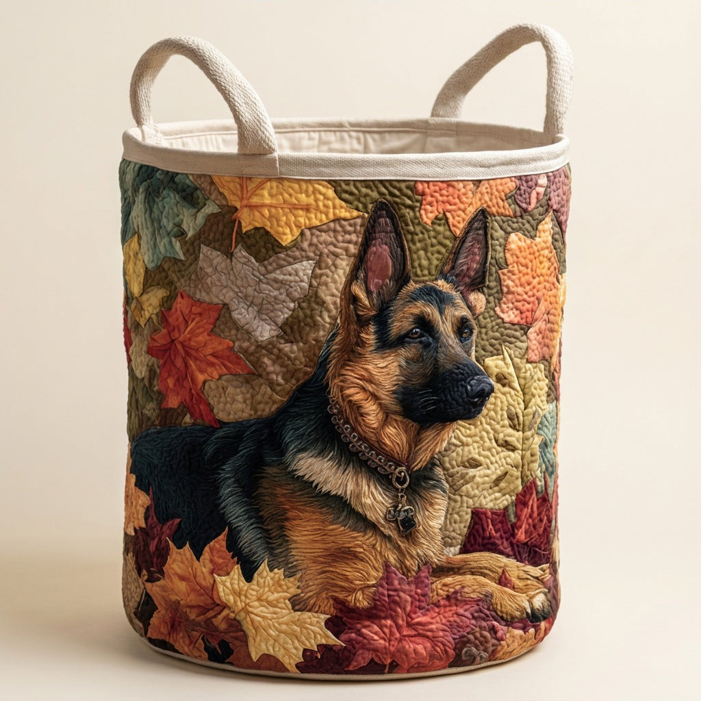Quilted Laundry Basket - German Shepherd Among the Leaves, studio photo