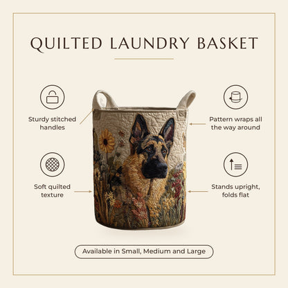 Quilted Laundry Basket - German Shepherd II features infographic