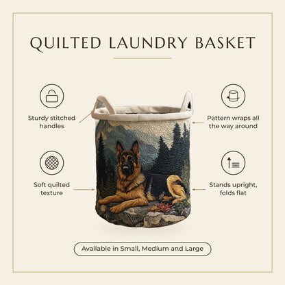 Quilted Laundry Basket - German Shepherd features infographic