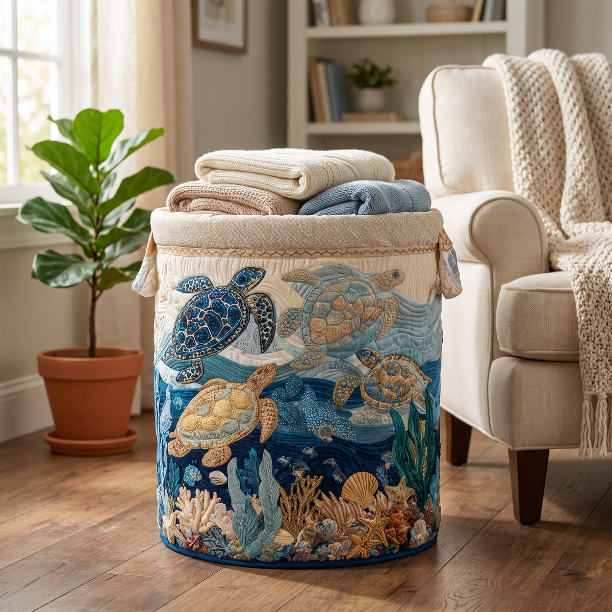 Quilted Laundry Basket - Glossy Shells