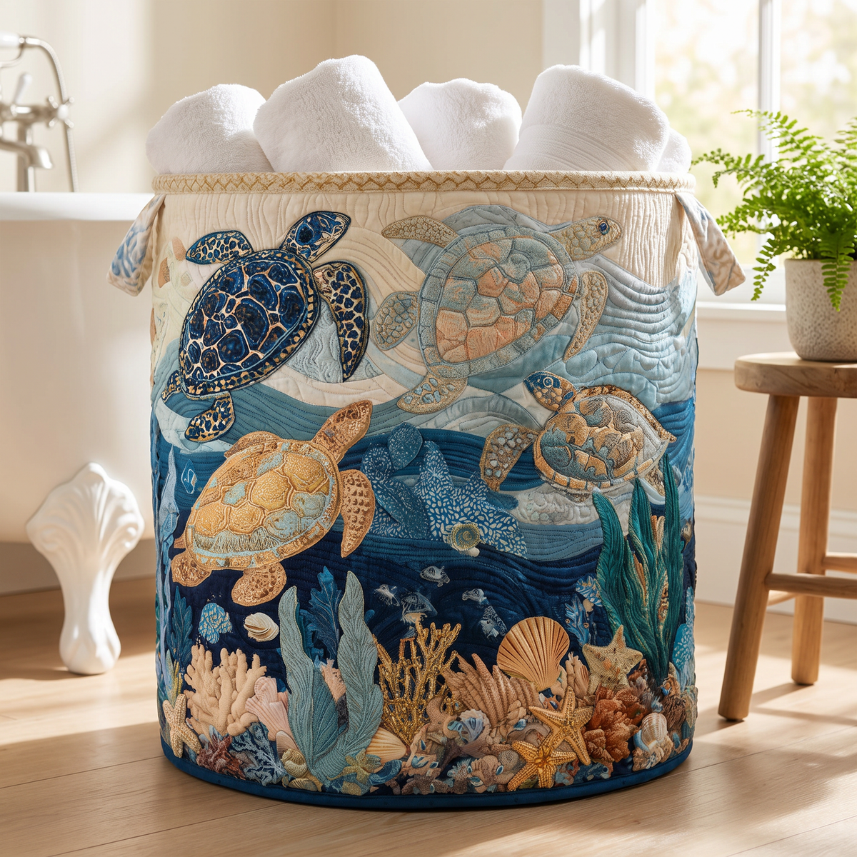 Quilted Laundry Basket - Glossy Shells