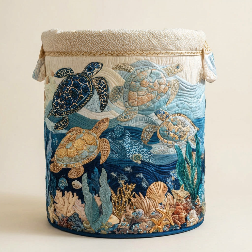 Quilted Laundry Basket - Glossy Shells, studio photo