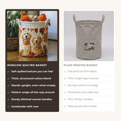 Quilted Laundry Basket - Golden Days compared with a plain printed basket