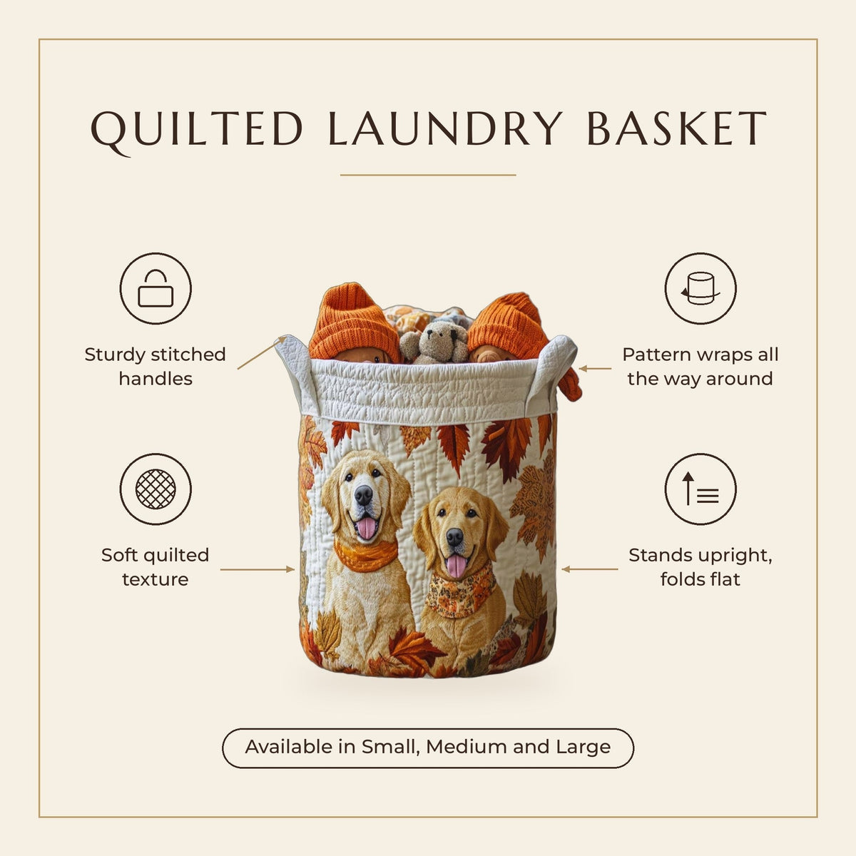 Quilted Laundry Basket - Golden Days features infographic