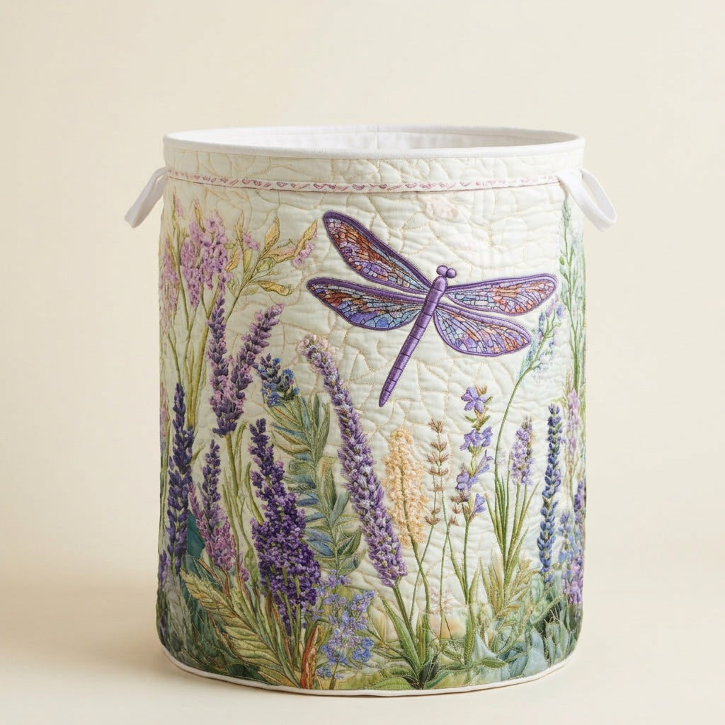 Quilted Laundry Basket - Golden Dragonfly, studio photo