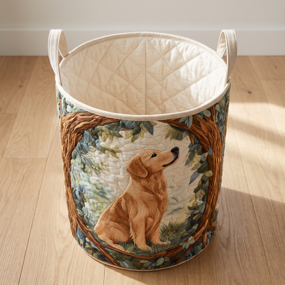 Quilted Laundry Basket - Golden Retriever Field